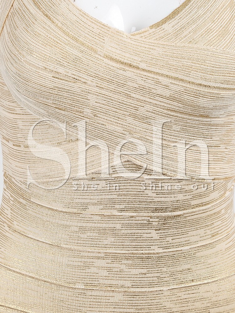 Apricot With Gold Stamping Sweetheart Neckline Backless Bandage Dress