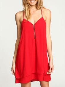 Red Spaghetti Strap Zipper Dress
