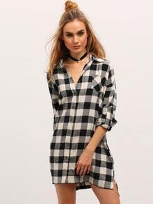 Grey Long Sleeve Plaid Loose Blouse