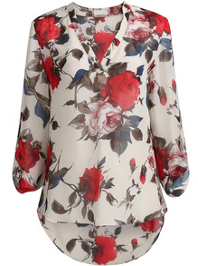 Apricot Long Sleeve Floral Print Blouse