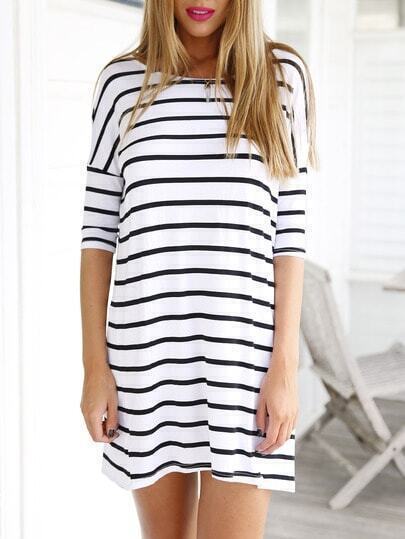 White Half Sleeve Striped Dress pictures