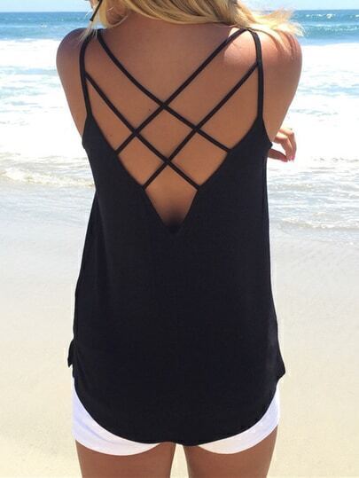 Black Spaghetti Strap Backless Cami Top pictures