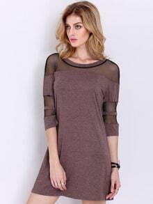 Grey Half Sleeve Contrast Mesh Yoke Dress
