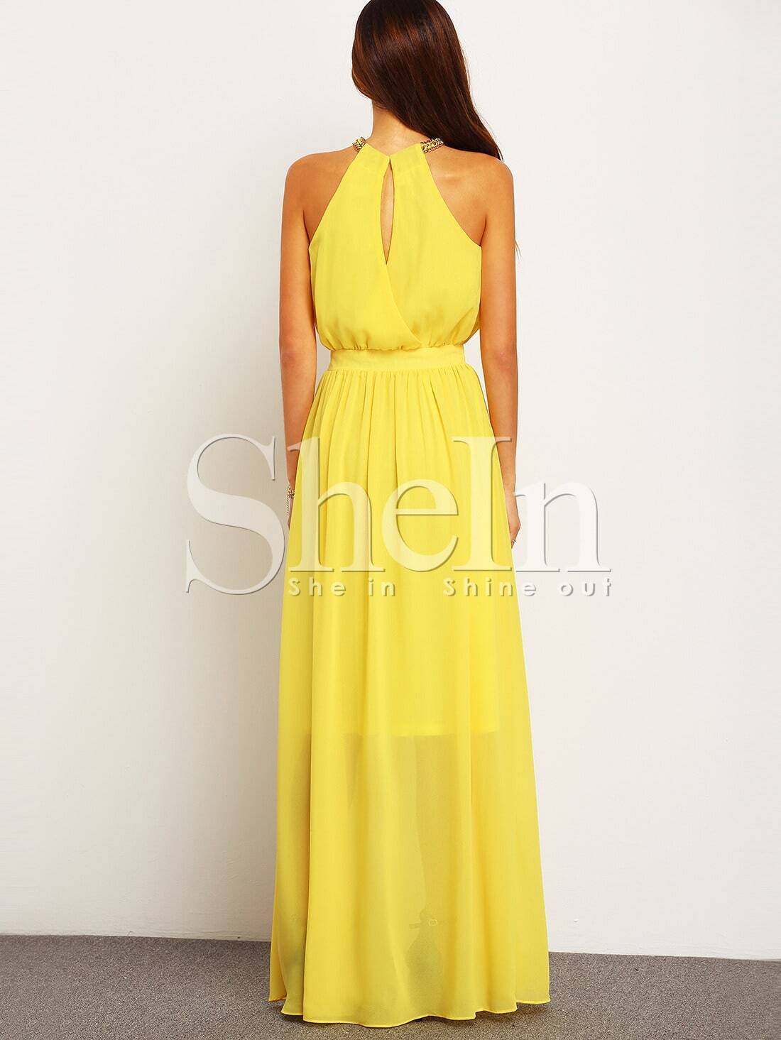 Yellow Sleeveless Halter Maxi Dress SheIn(Sheinside)