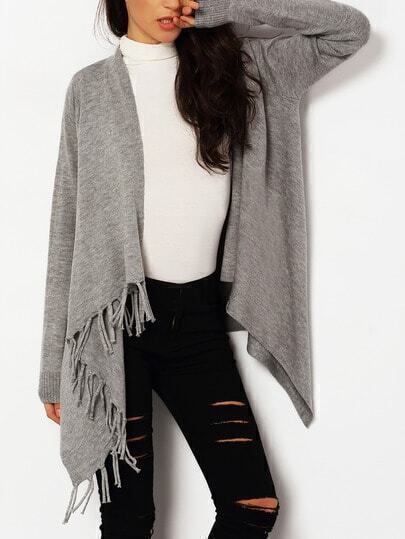 Grey Long Sleeve Tassel Sweater