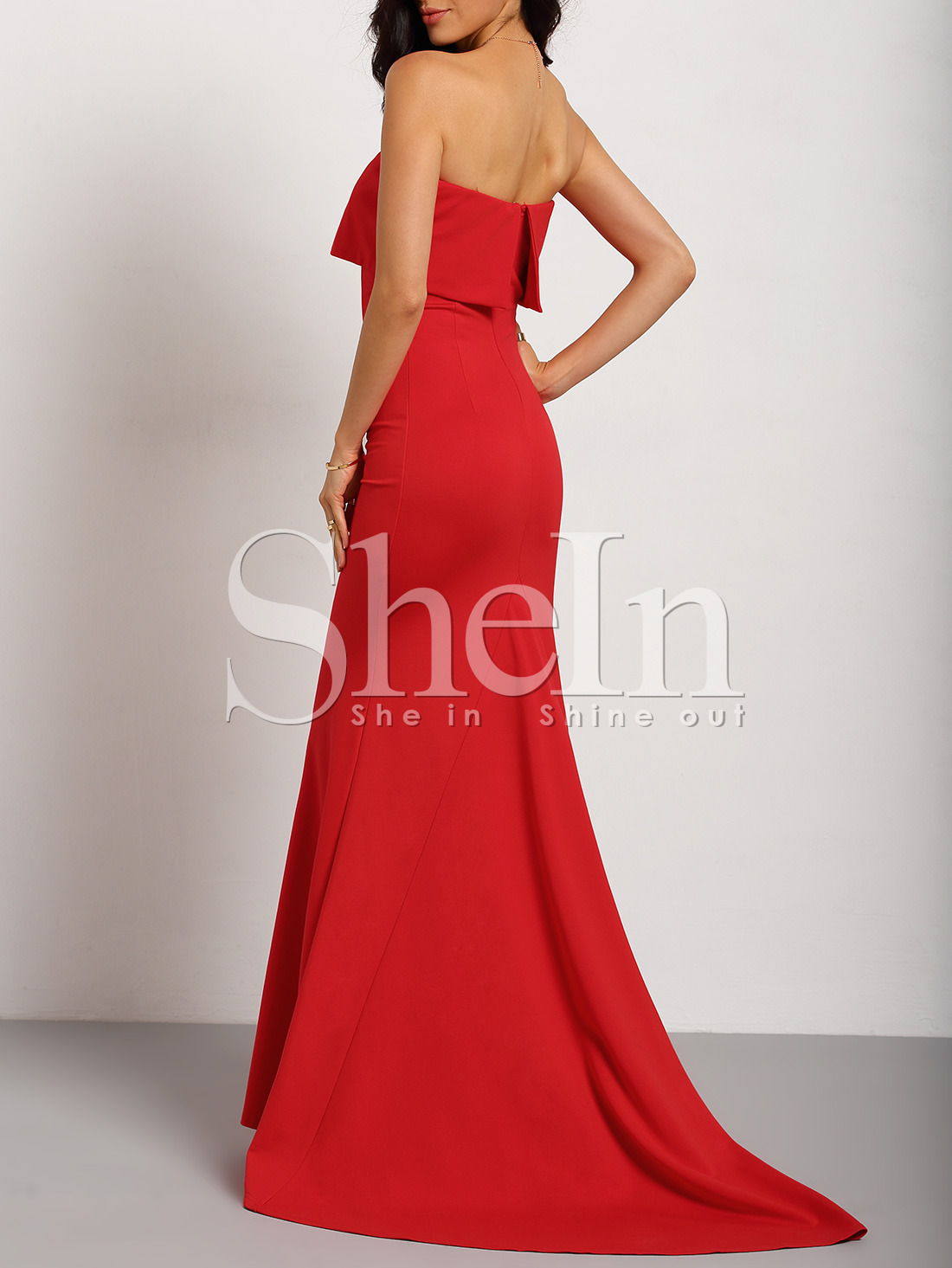 Red Strapless Maxi Dress SheIn(Sheinside)
