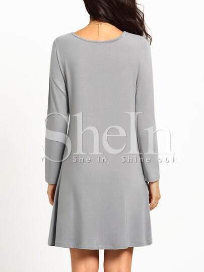Kleid Langarm mit Taschen - grau- German SheIn(Sheinside)