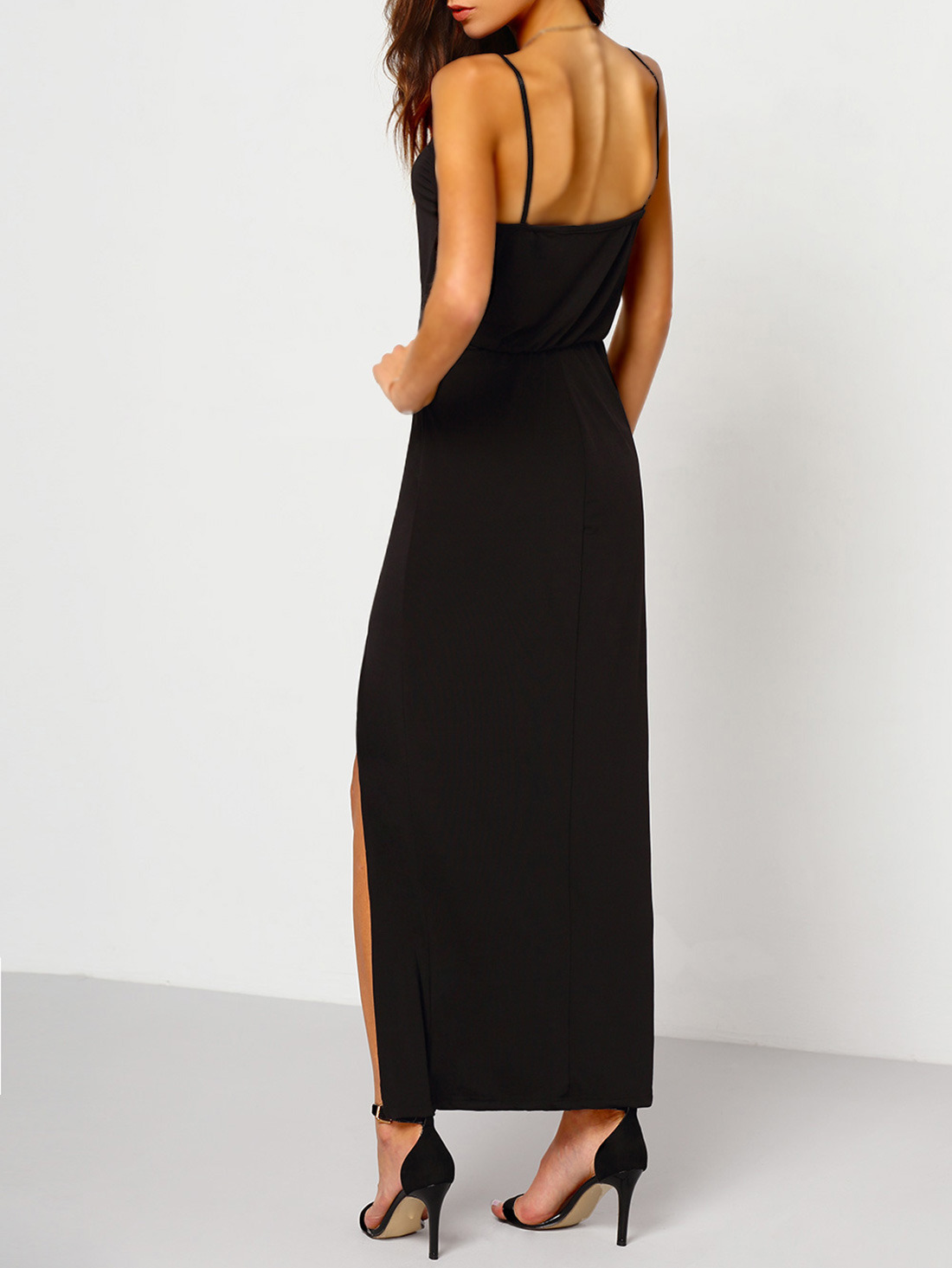 Robe longue fendue à bretelle Noir French SheIn(Sheinside)