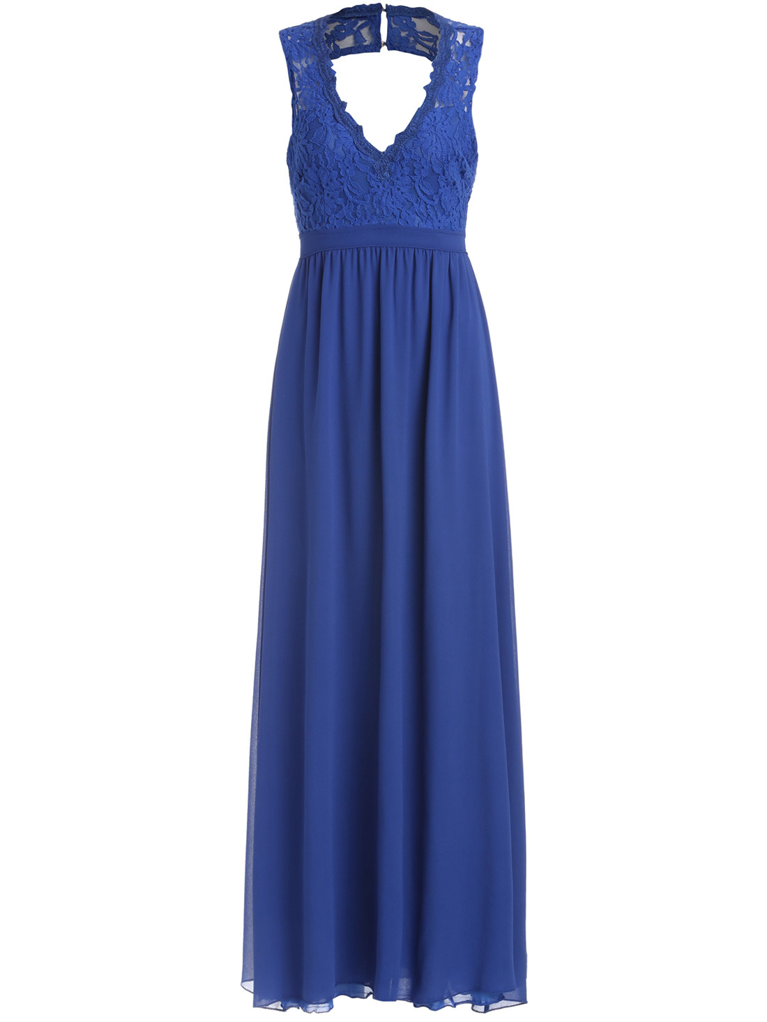 Navy Blue Lace Top V Neck Backless Maxi Dress SheIn(Sheinside)