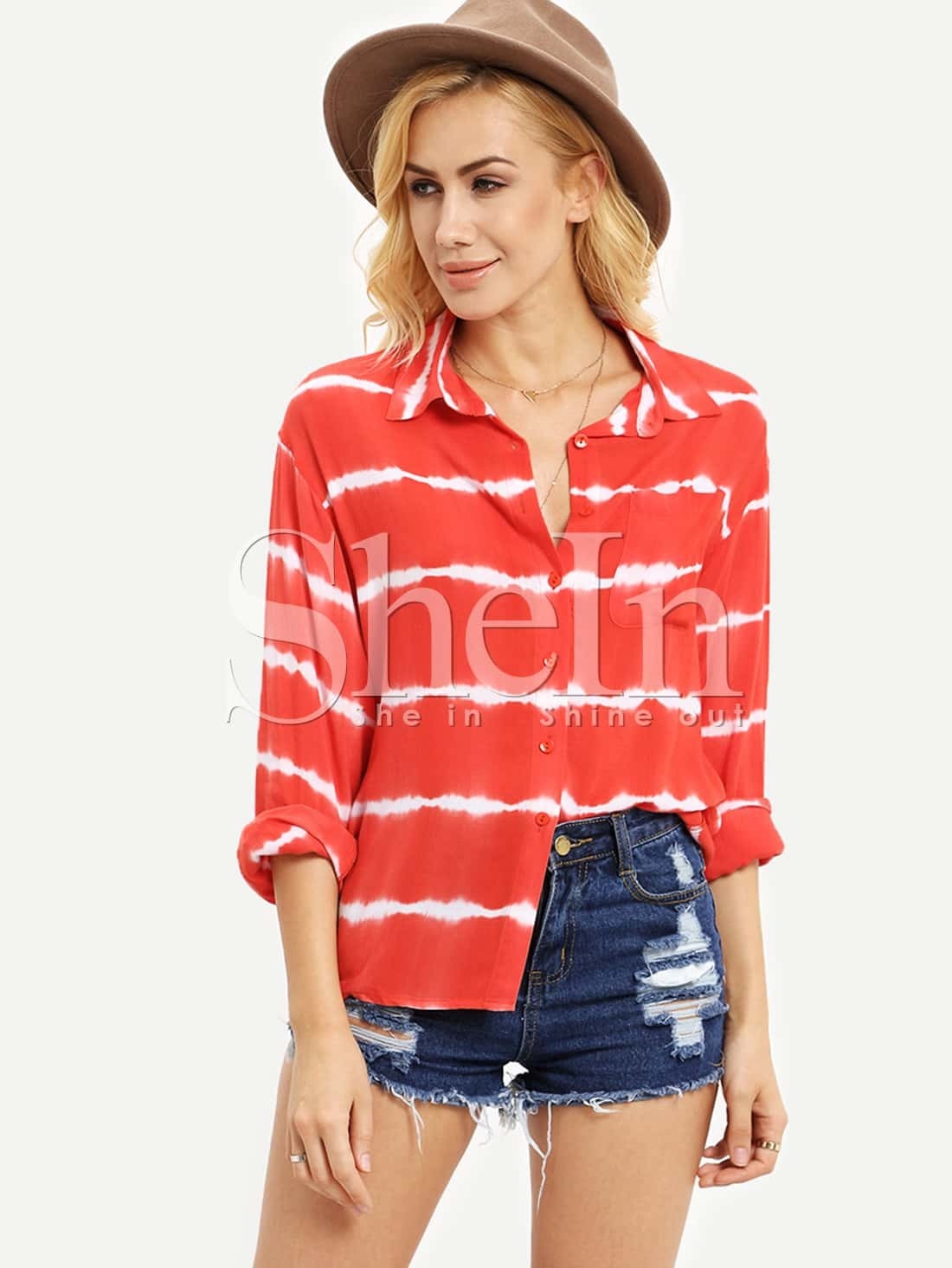 Red Striped Loose Blouse