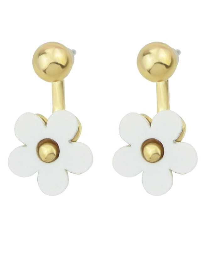 White Glaze Gold Flower Earrings