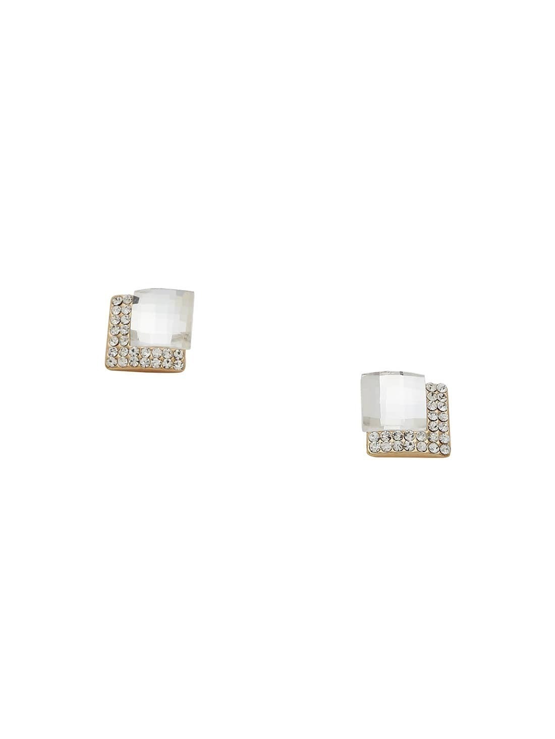 White Rhinestone Square Earrings