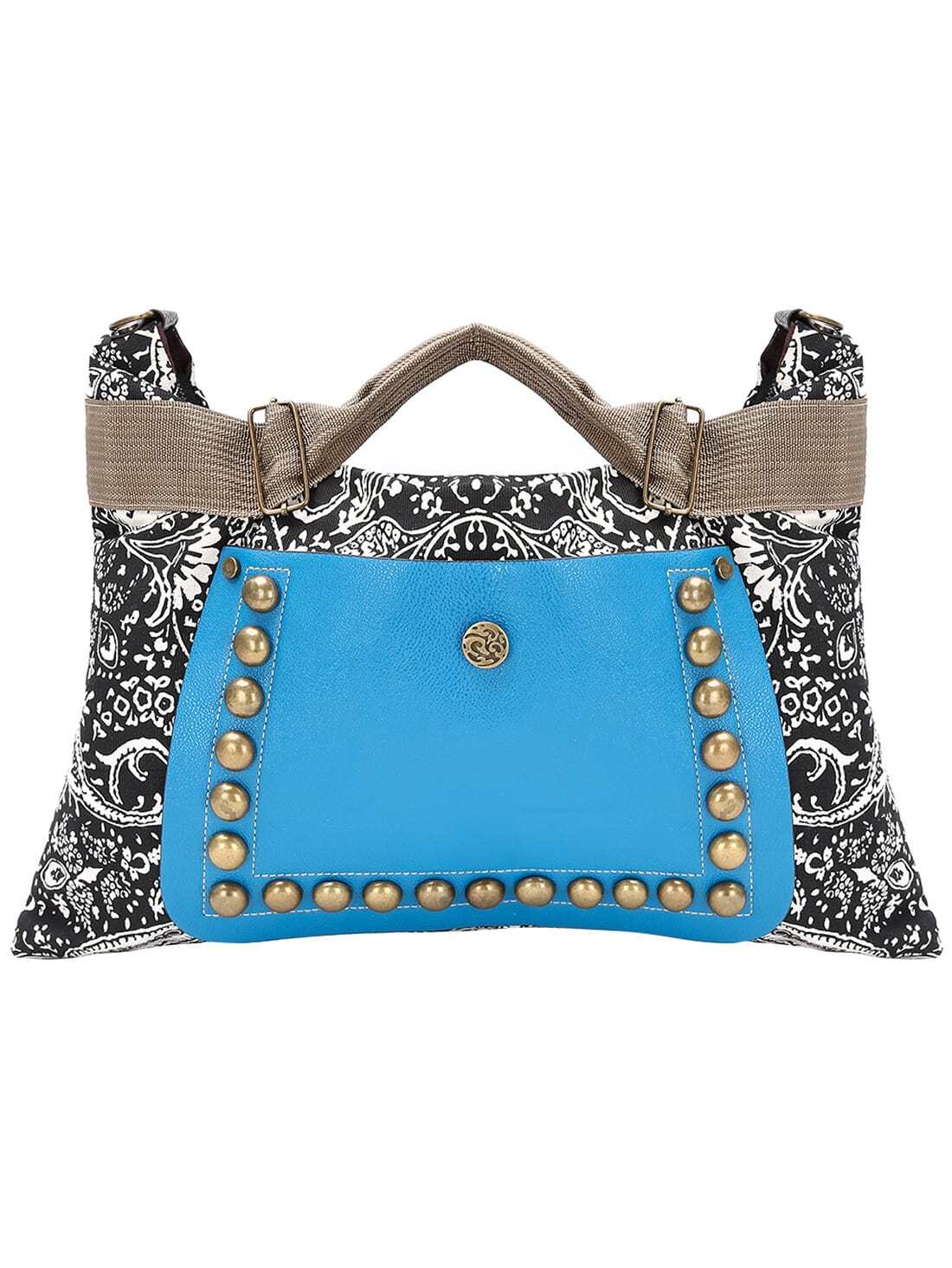 Paisley Print Studded Canvas Bag