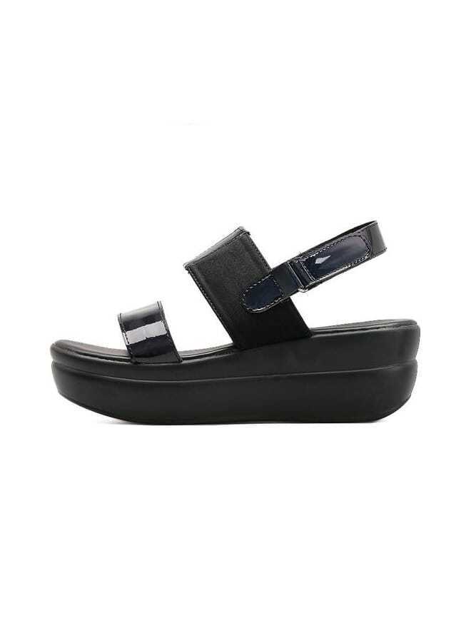 Black Contrast Faux Patent Flatform Sandals