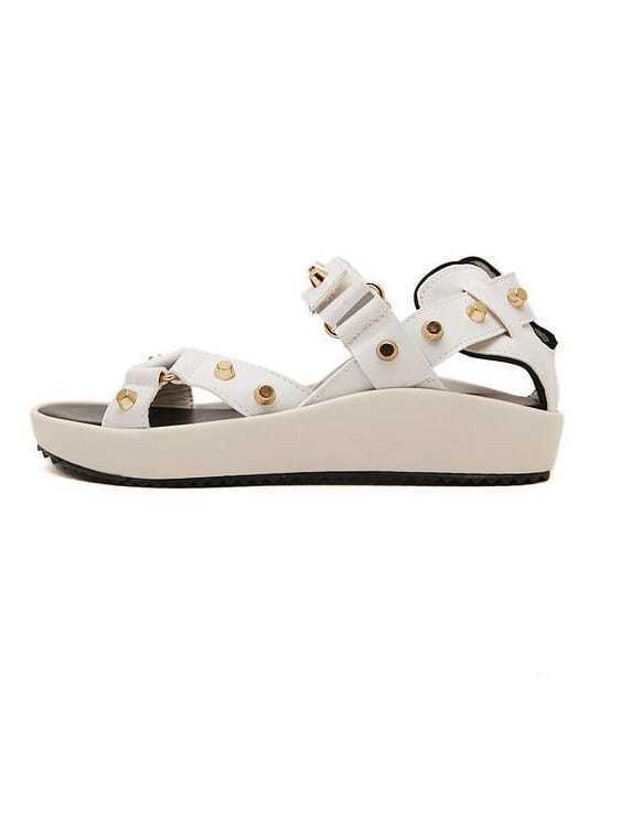 Studded Straps White Flatform Sandals