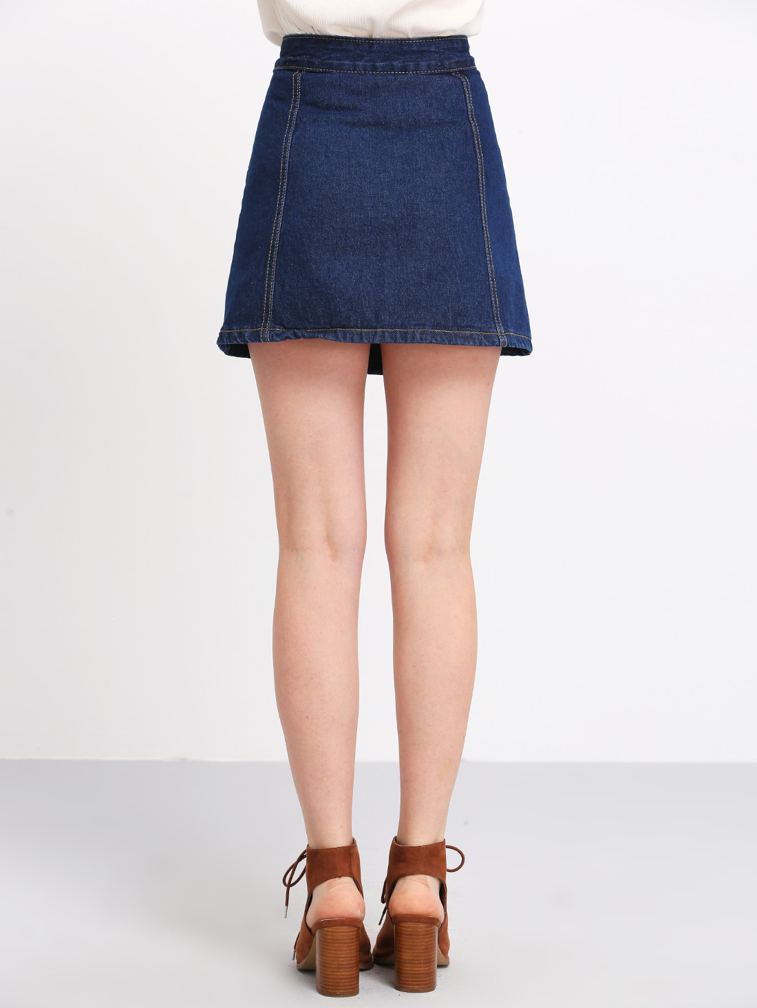 A Line Denim Skirt With Buttons SheIn(Sheinside)