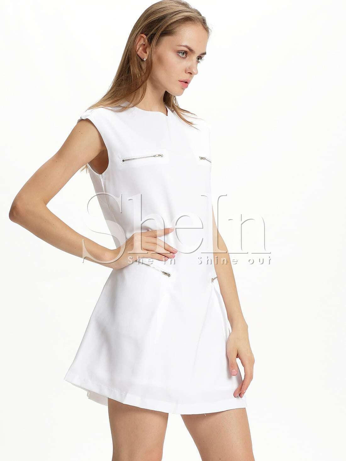White Cap Sleeve Zipper Dress SheIn(Sheinside)