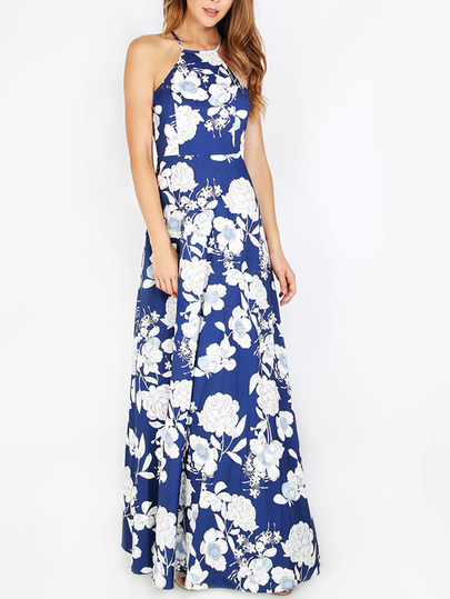 Blue Halter Neck Floral Print Maxi Dress Blue Halter Neck Floral Print Maxi Dress pictures