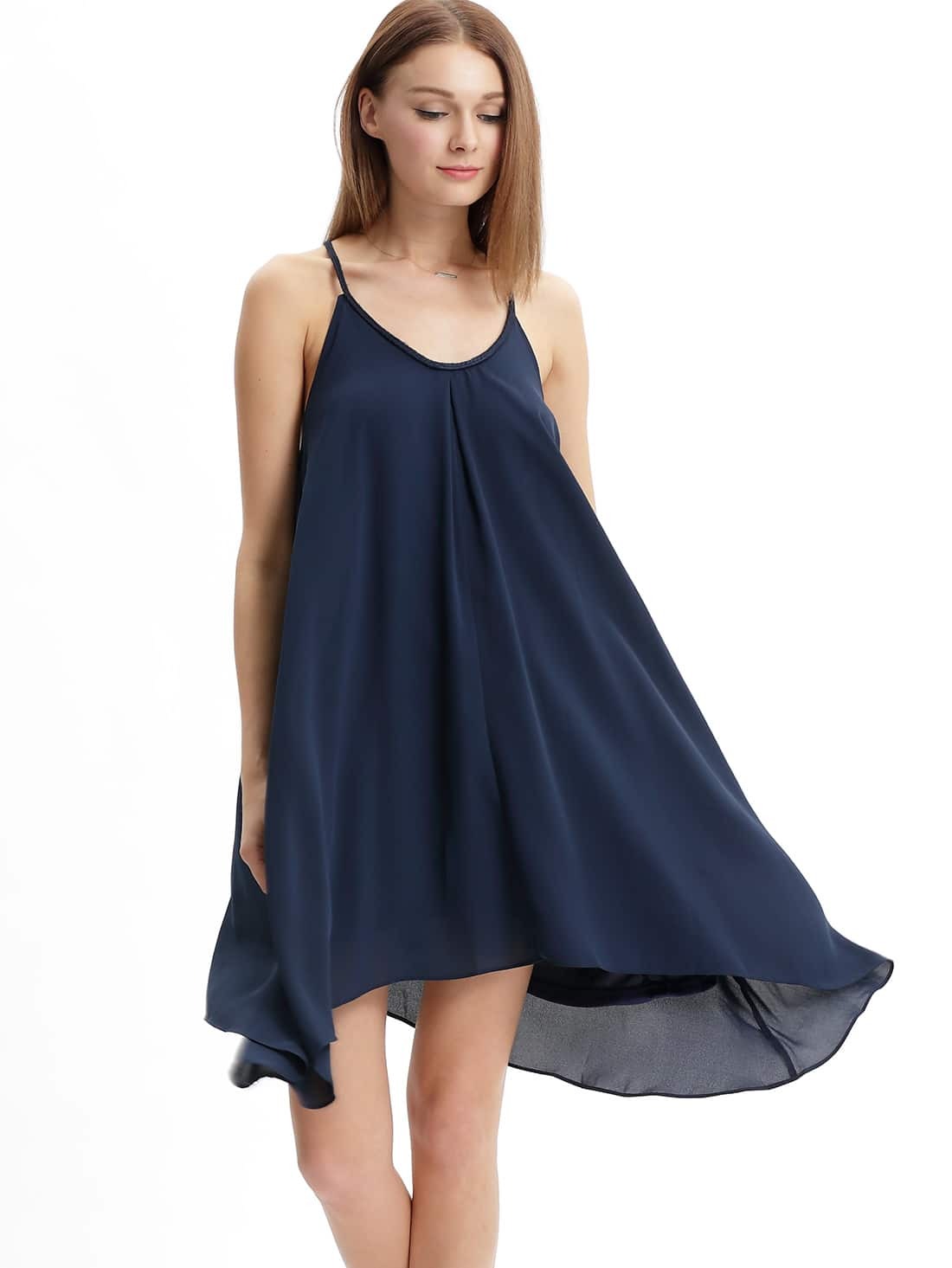 Deep Blue Spaghetti Strap Tie Back Shift Dress