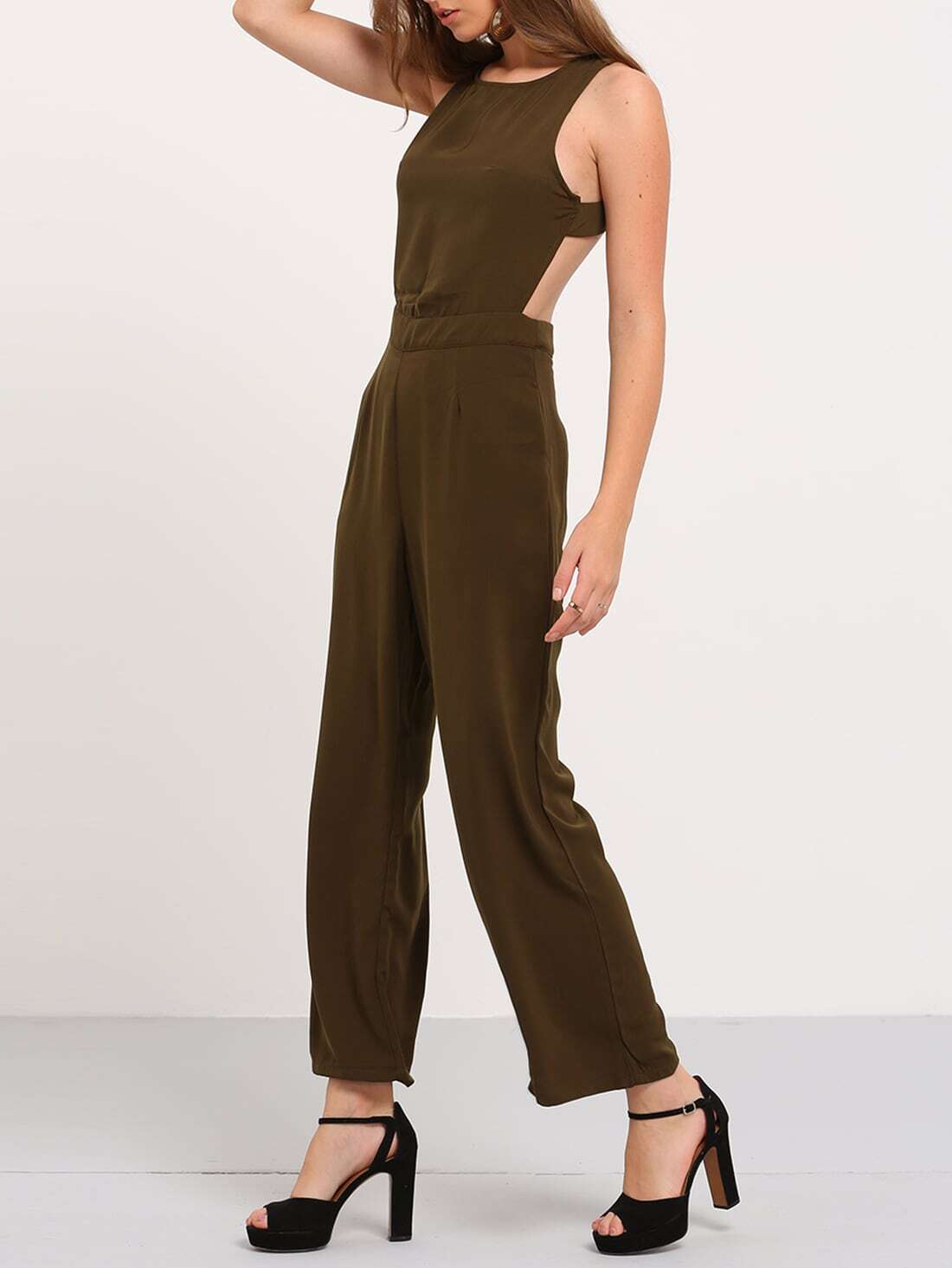 Army Green Sleeveless Backless Jumpsuit