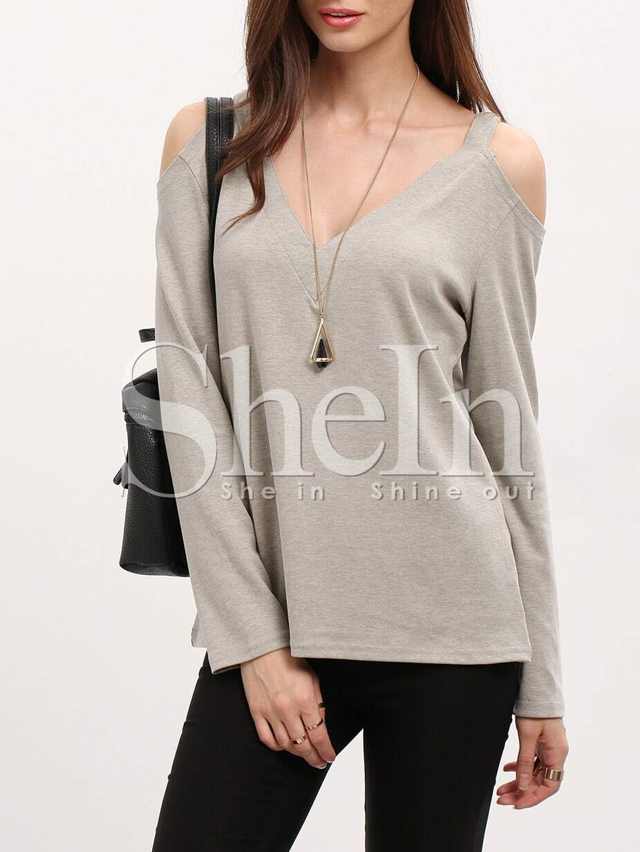 Grey Cold Shoulder T-Shirt