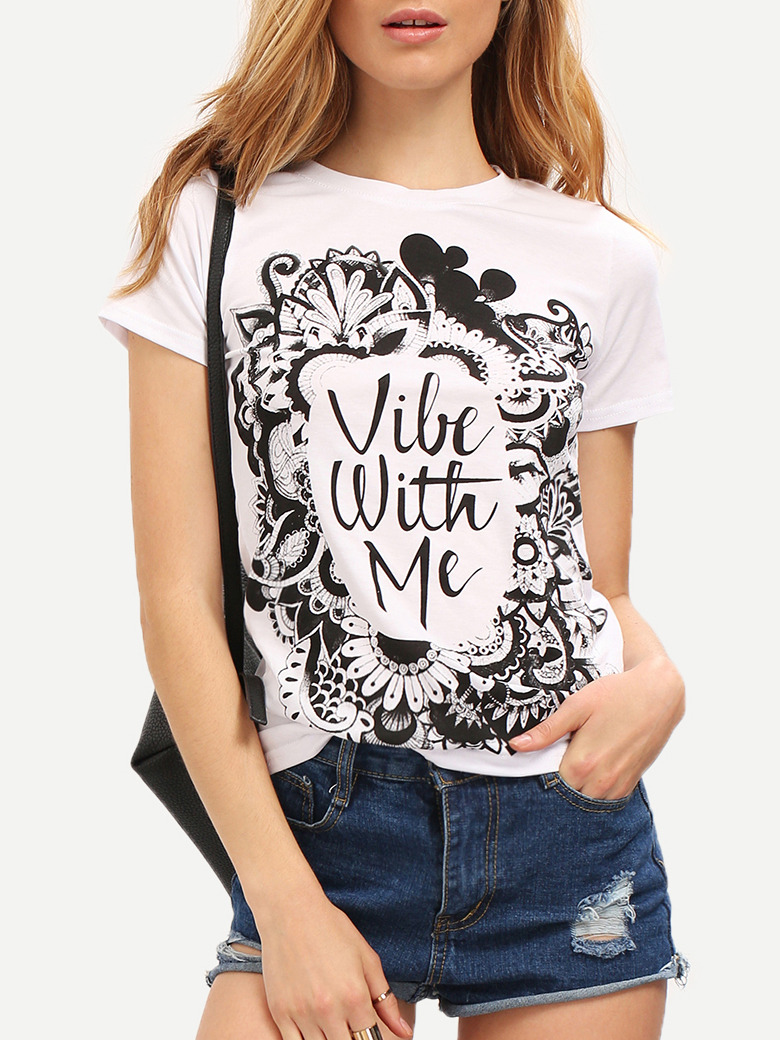 White Graffiti Print T-shirt