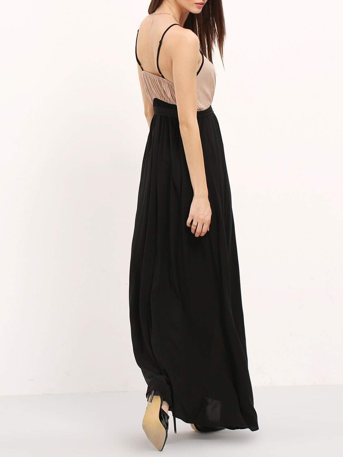 Black Grey Spagettic Strap Color Block Maxi Dress SheIn(Sheinside)