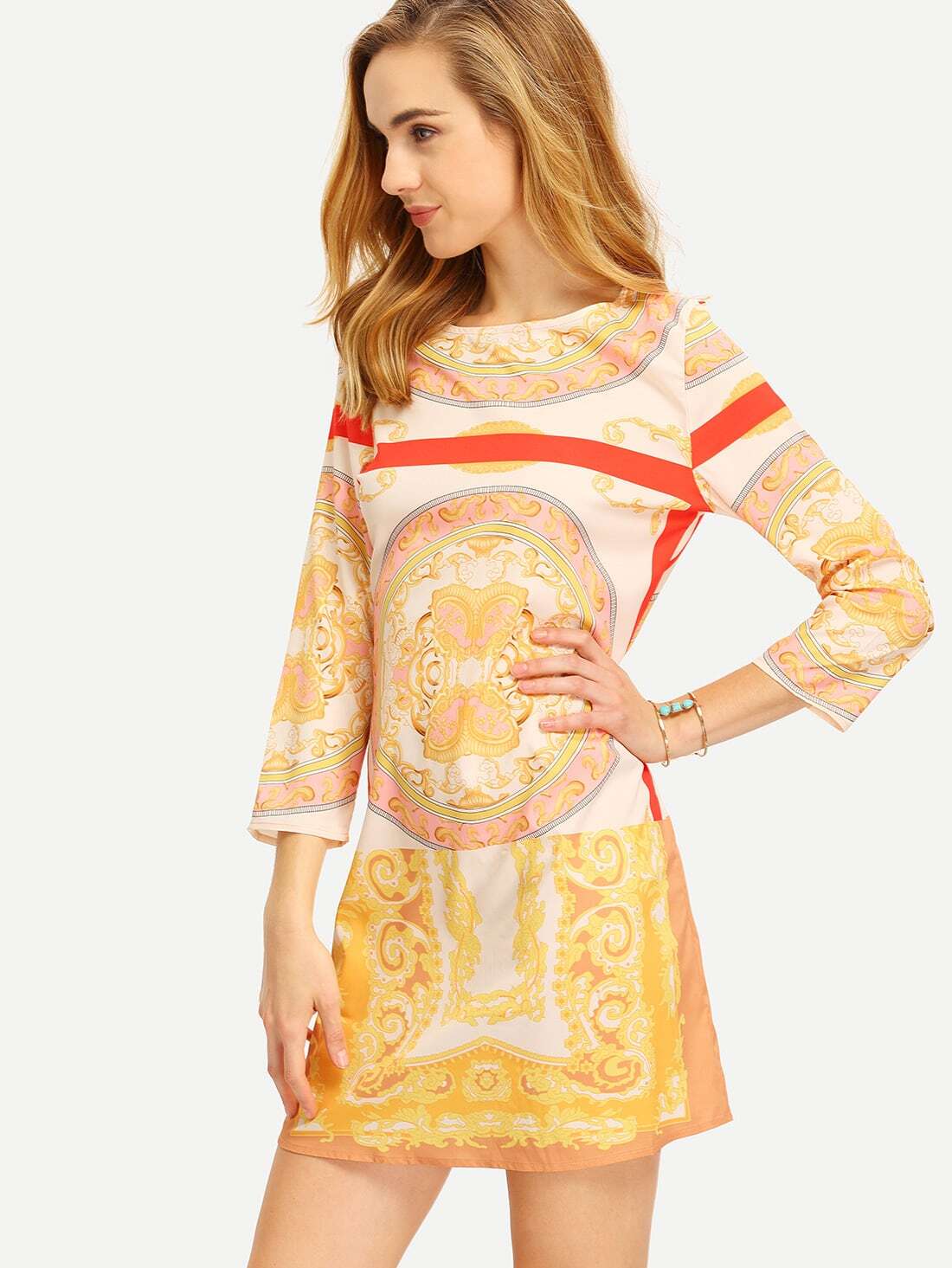 Apricot Tribal Print Shift Dress