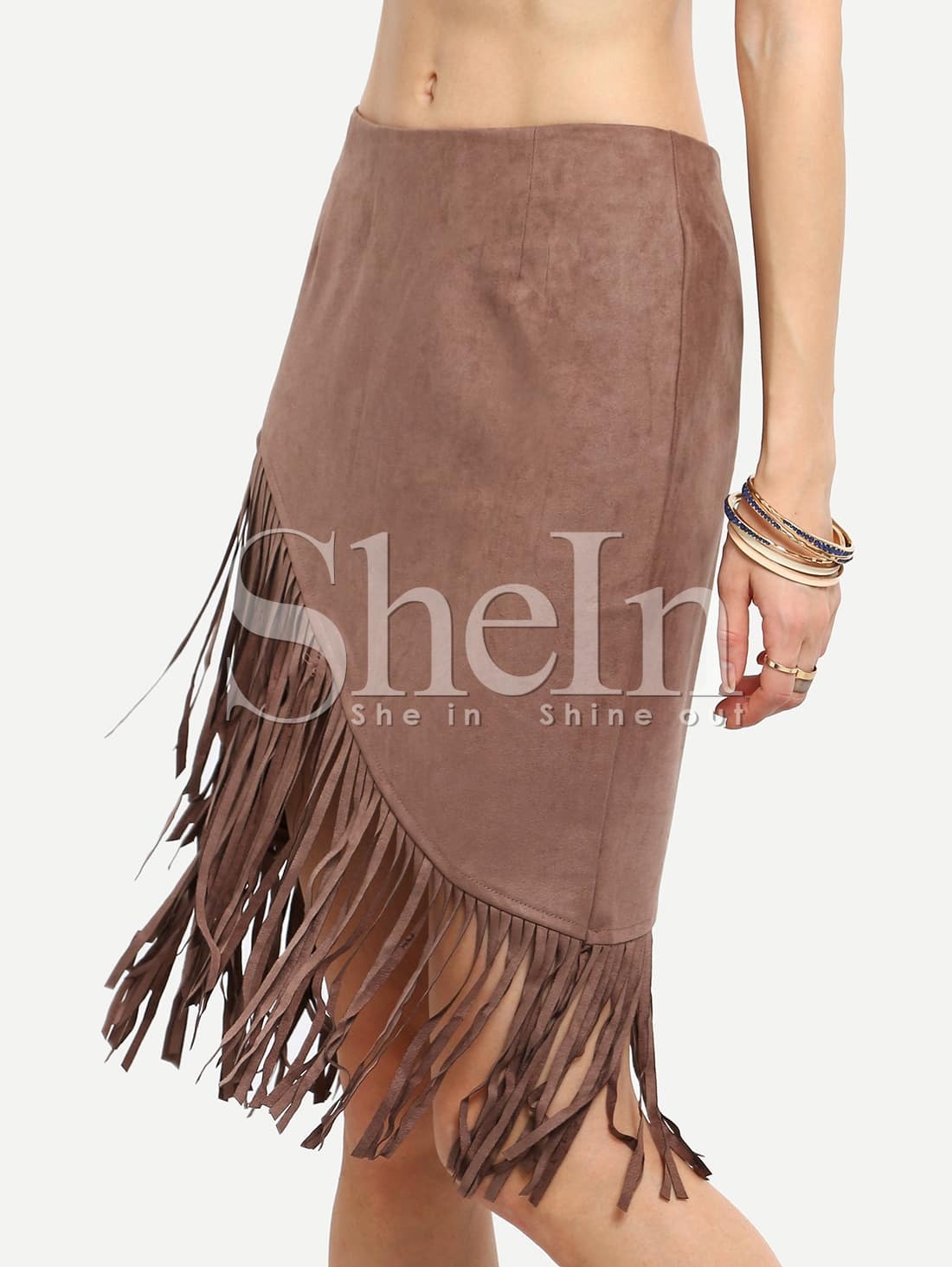 Brown Asymmetric Tassel Skirt SheIn(Sheinside)