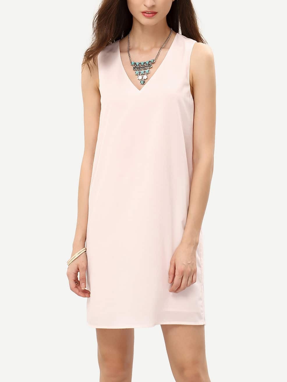 Nude Pink Sleeveless V Neck Shift Dress