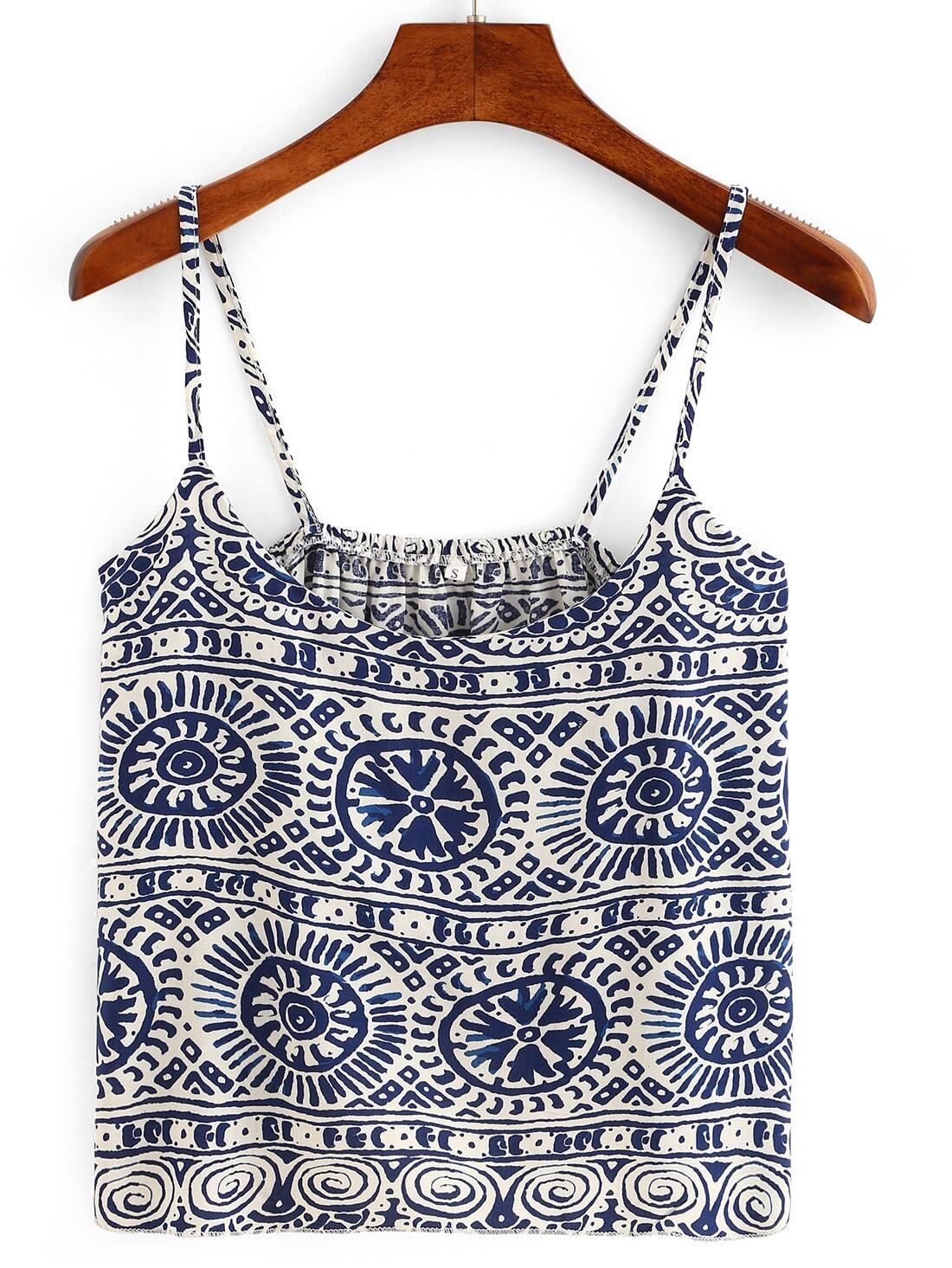 Blue Spaghetti Strap Tribal Print Cami Top