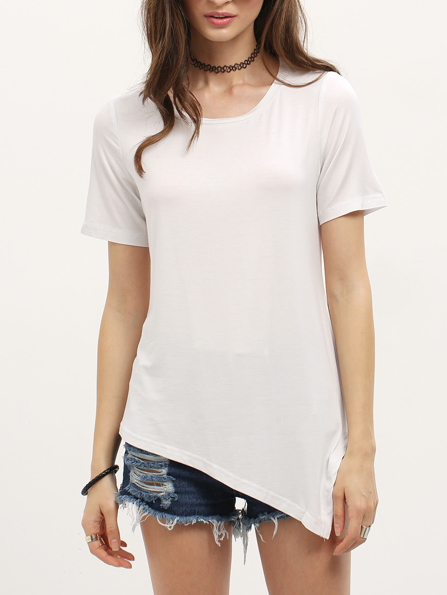 white sleeve asymmetrical t shirt shein white sleeve asymmetrical t shirt shein