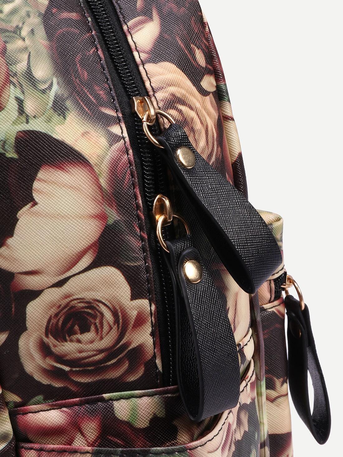 Vintage Allover Rose Print Backpack SheIn(Sheinside)