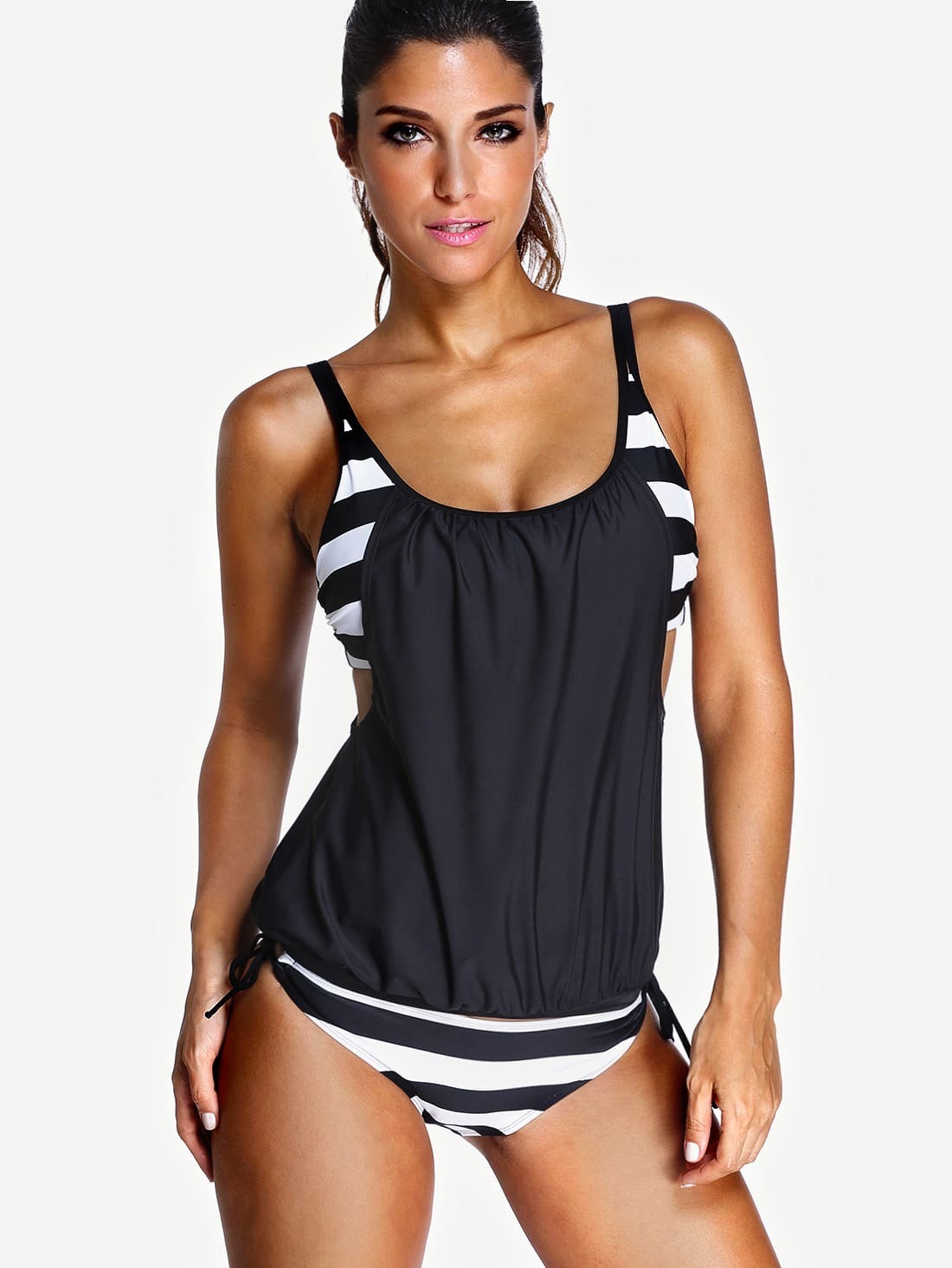Double Up Striped Mix & Match Tankini Set SheIn(Sheinside)