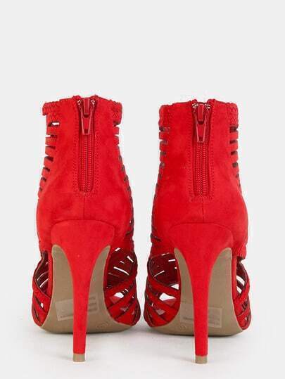 red peep toe bootie heels