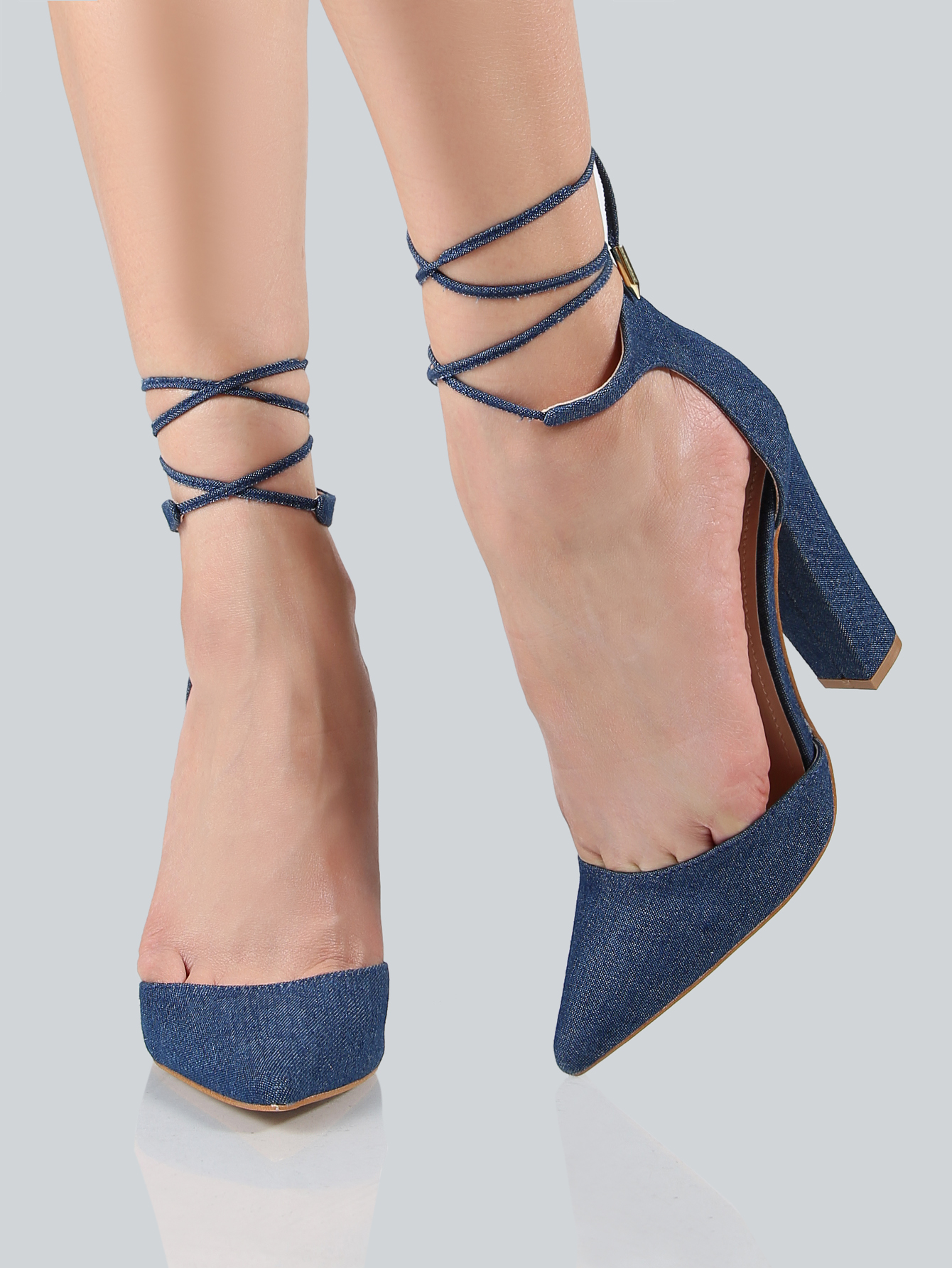 Closed Toe Ankle Wrap Heels DENIM BLUE SheIn(Sheinside)