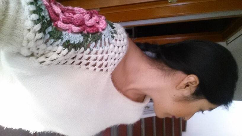 Apricot round neck floral crochet loose sweater Clearance