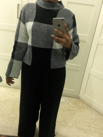 checkered mock sweater neck crop shein