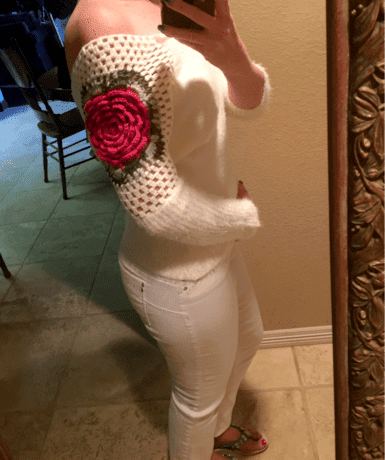Apricot round neck floral crochet loose sweater Clearance