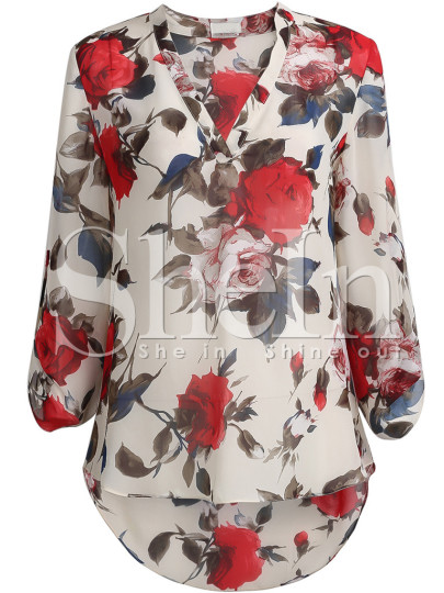 Apricot Long Sleeve Floral Print Blouse