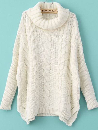 Bianca maglia con collo alto e lunghe maniche