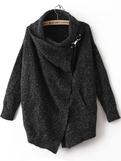 Black Lapel Long Sleeve Ouch Cardigan Sweater
