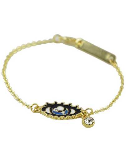 Rhinestone Eye Pendant Gold Plated Bracelet