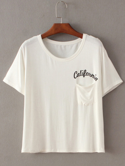 T-Shirt Kurzarm mit Buchstaben Print-weiß