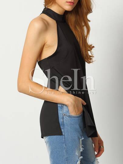 Black Sleeveless Backless Split Tank Top