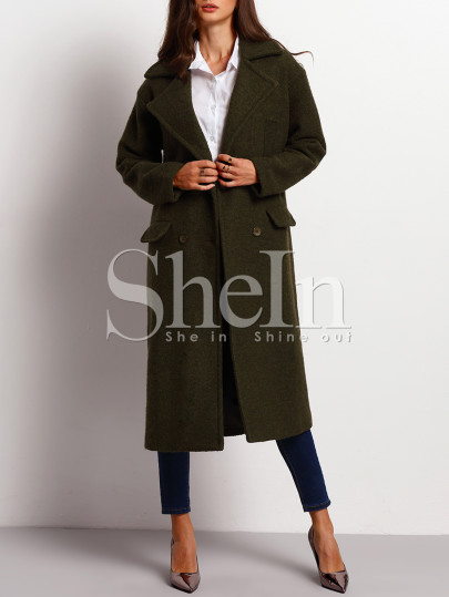 Army Green Long Sleeve Lapel Coat