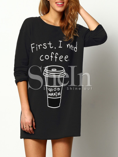 Camiseta cuello redondo café largo -negro