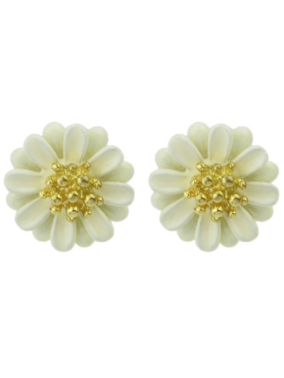 White Bead Flower Stud Earrings