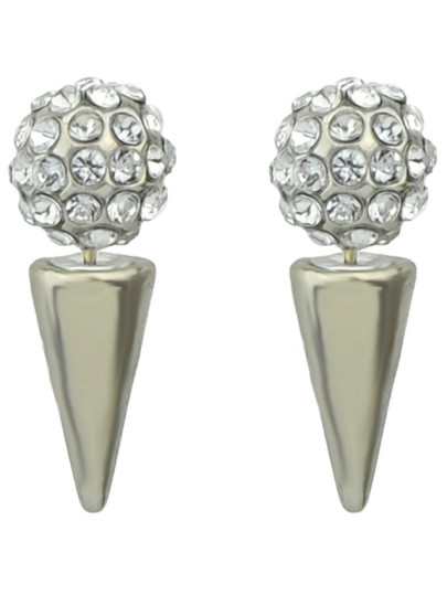 Silver Spike Crystal Spherical Earrings