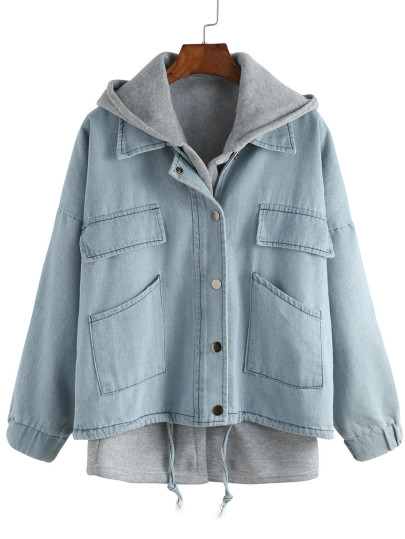 Blu con cappuccio in denim due pezzi cappotto